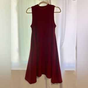 Red Halter Neck A-line Midi Dress with pockets